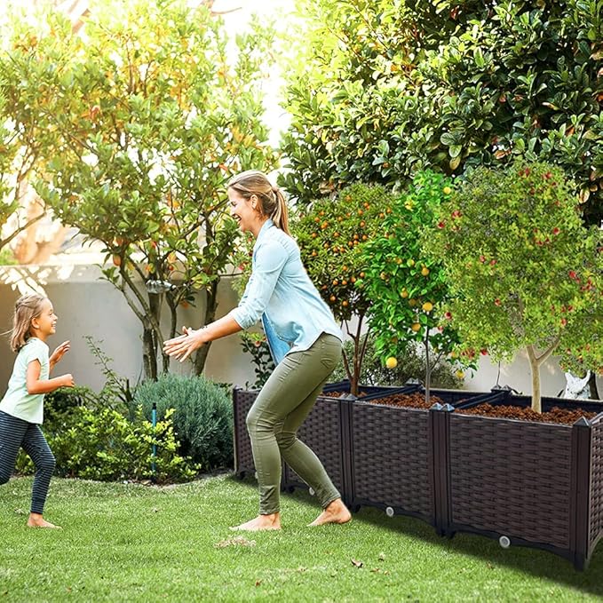 Large Planters for Outdoor Plants Raised Garden Bed Kit Rectangular Elevated Plastic Garden Boxes for Gardening Vegetables Flowers in Backyard Patio Balcony