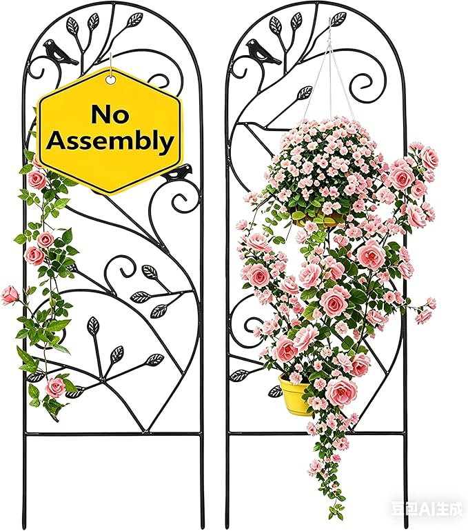 AMAGABELI GARDEN & HOME 2 Pack Garden Trellis for Climbing Plants 47" x 16" Black Iron Potted Support Vines Metal Wire Plant Trellis for Climbing Vegetables Flower Patio Roses Cucumbers Supports