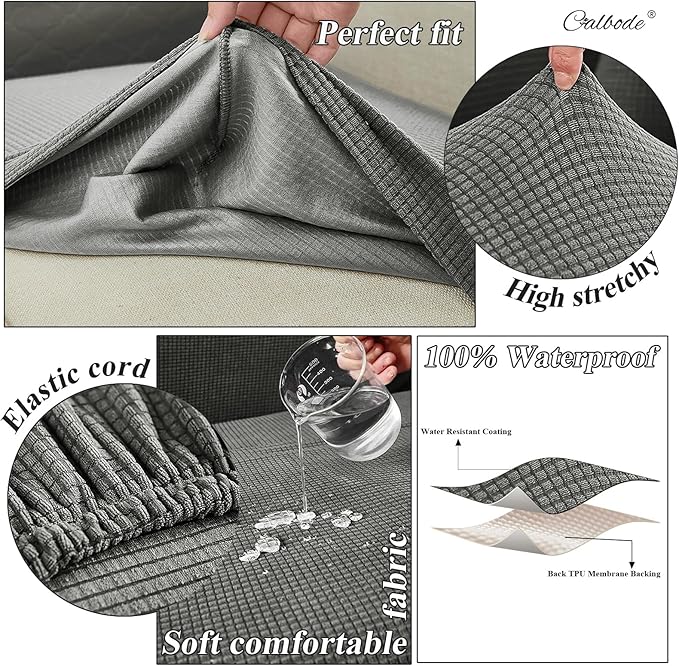 CALBODE 14Pcs Outdoor Stretch Cushion Covers,Waterproof Outdoor Chair Cushion Covers for Patio Furniture, Washable Jacquard Couch Covers Replacement for Patio Furniture(Grey, Cover Only)
