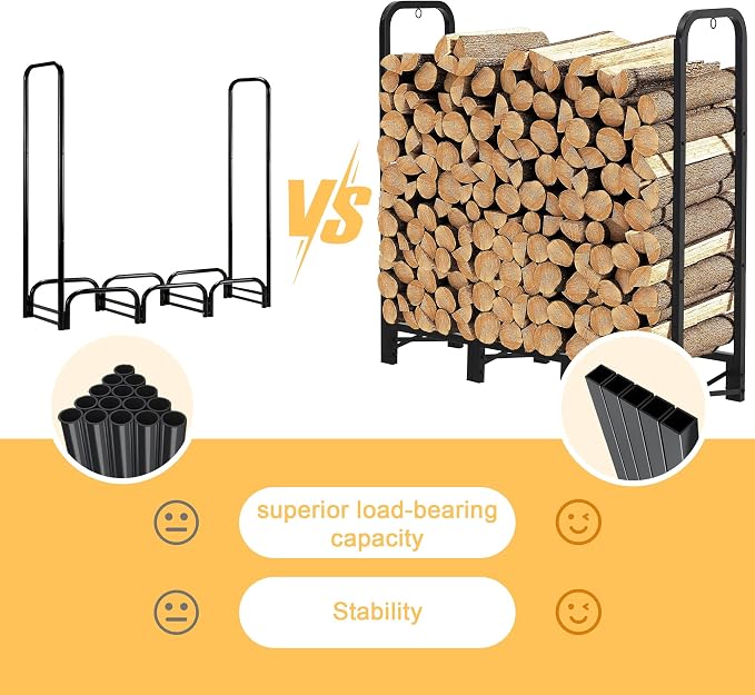 Werph 4FT Firewood Rack Outdoor,Heavy Duty Firewood Storage Rack,Outdoor Firewood Rack with Cover,Wood Rack Log Rack for Outdoor & Indoors, Black