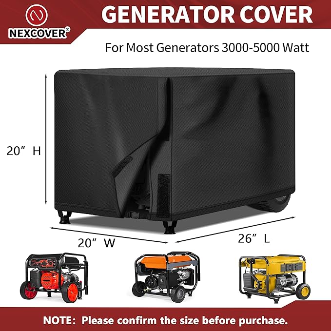 NEXCOVER Waterproof Universal Generator Cover - Weather/UV Resistant Cover 26 x 20 x 20 inch, for Most Portable Generators 3000-5000 Watt, Black