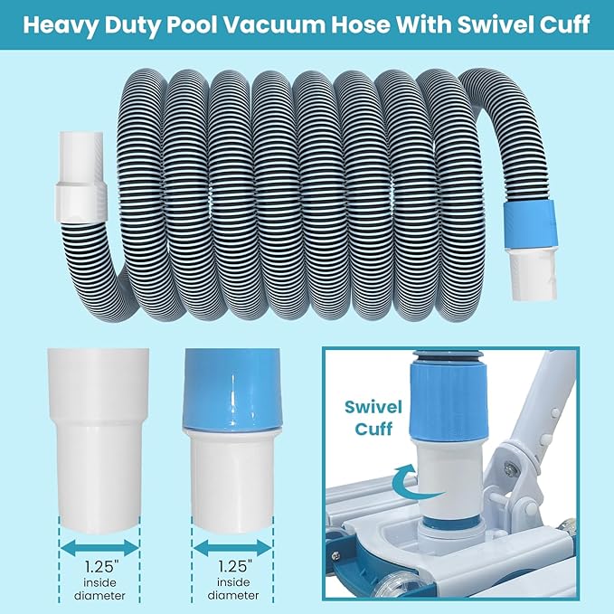 POOLWHALE Professional 1-1/2-Inch x 36-Feet Swimming Pool Vacuum Hoses and Weighted Rotatable Handle Vacuum Head with Wheels, Perfect for Above Ground and Inground Pools