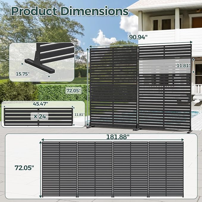 Privacy Fence Screen Outdoor Freestanding Privacy Panel, 72" H×47" W HDPE Decorative Panels with Stand, Room/Garden Divider, Outdoor Privacy Screen for Patio,Deck, Balcony, Pool