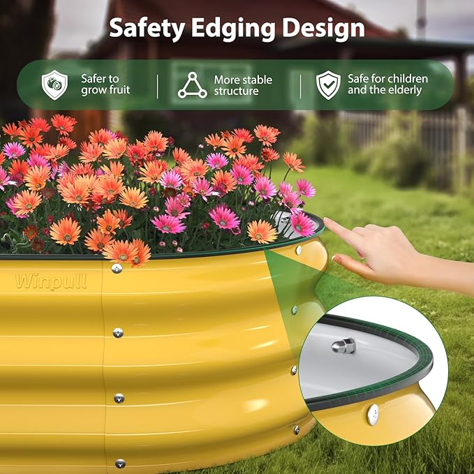 Winpull Raised Garden Bed Kit, 4x2x1ft Galvanized Planter Box with Rubber Safety Edging, Metal Garden Beds for Vegetables, Flowers, Herbs, Backyard & Patio (Cream Yellow)