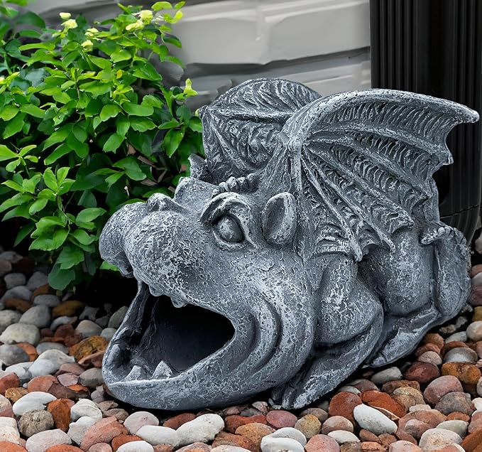 Teaeeno Gargoyle Gutter Downspout Extension, Gothic Statue Gutter Downspouts Extension, Funny Animal Garden Splash Block Outdoor Sculpture, 3"×4" Rain Gutter Downspout Splash Block