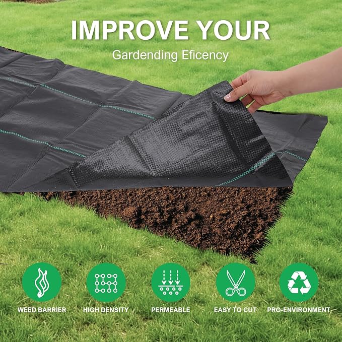 4ftx100ft Weed Barrier Landscape Fabric - 3.2oz Premium Heavy Duty Weed Block Ground Cover Mat with 40 U-Shaped Securing Pegs | Woven Geotextile Fabric for Weed Control Garden Cloth