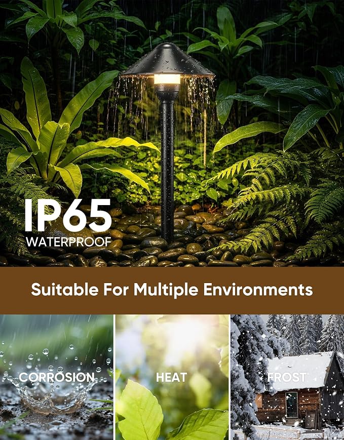 PARTPHONER Low Voltage Landscape Lighting 6-Pack, Aluminum 12V Pathway Lights with G4 Bulbs, Waterproof Stylish Matte Black Color Round Shade Path Lights with Connectors for Walkway Yard Garden
