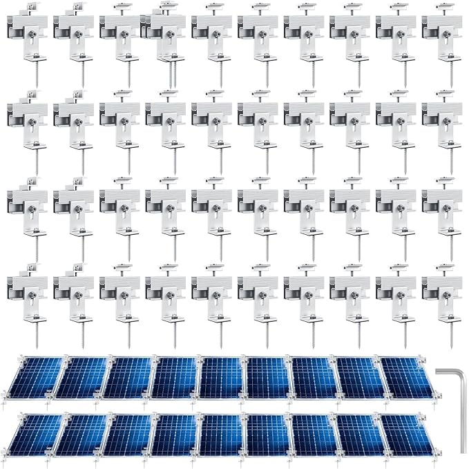 40 Pcs Solar Panel Mounting Brackets Kit for 1-18 Pieces Adjustable Aluminum Alloy Mounting Stand Support Photovoltaic Flat Pitched Roof Bracket for Slate, Tile, Cement, Wooden, Tin Roof