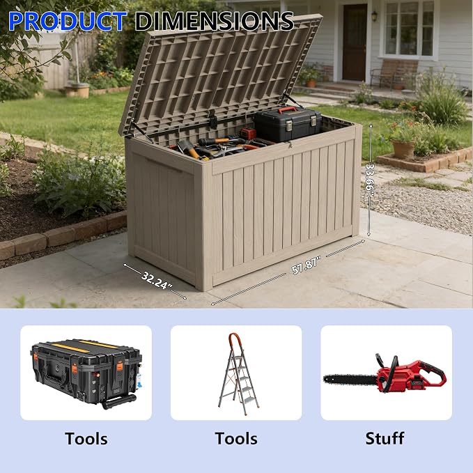 270 Gallon Outdoor Storage Box Resin Deck Box All Weather Waterproof Large Lockable Storage Container Deck Box for Patio Furniture, Garden Tools, Lockable, Gray