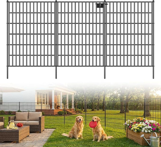 Toolterritary 10 Panels No Dig Decorative Garden Fence with Gate, 40in(H) x 25ft(L), Dog Fence Outdoor for Yard - Rustproof Metal Animal Barrier Fencing for Patio, Flower Bed, Ideal for Dogs, Rabbits