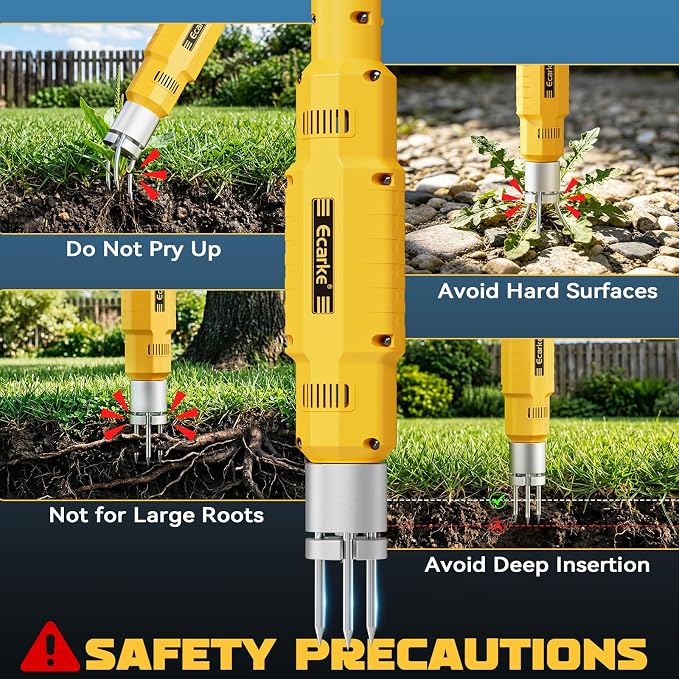 Ecarke Brushless Electric Weed Puller, Compatible with DeWalt 20V Battery, 40" Long Handle Stand Up Weeder with Spring Eject & 3-Claw Steel Head, Dandelion Lawn Garden Tool (Tool Only)