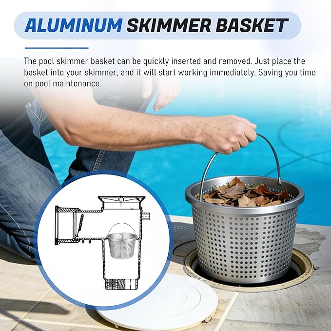 8" Inground Pool Skimmer Basket - Upgrade Aluminum Strainer Basket with Handle | for Pentair U-3, Hayward SP1070 | Direct Replacement 08650-0007 & SPX1070E Universal Filter Baskets