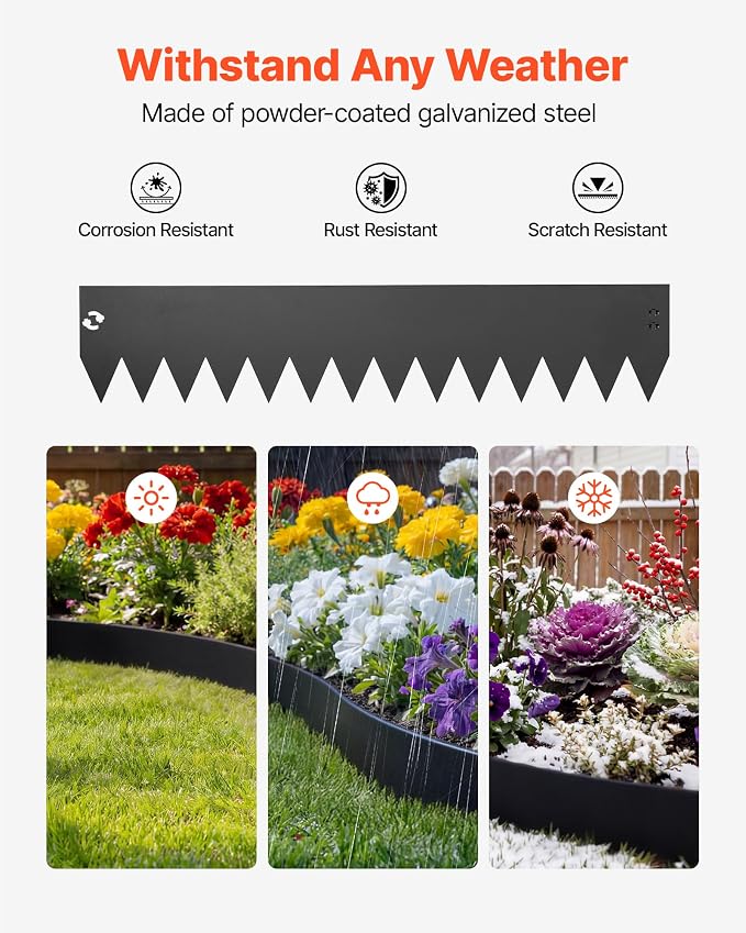 VEVOR Galvanized Steel Landscape Edging, 6-Pack 40 x 8 Inch Metal Edging for Landscaping with 6 Mounting Clips, Bendable Metal Garden Edge Border for Flower Bed, Yard Pathway, Black