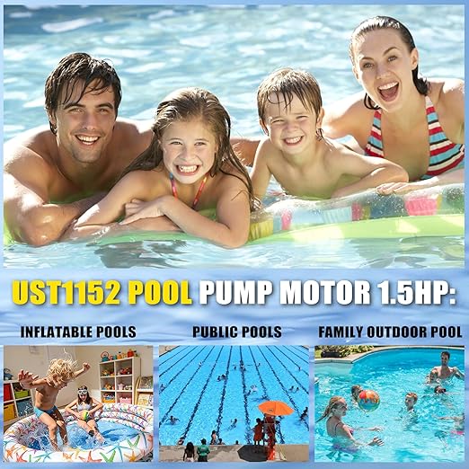 UST1152 Pool Pump Motor 1.5 HP 56J Frame 115/230V 3450 RPM Single Speed Replacement for A.O. Smith Century, Hayward SP2610X15, AST165, B229