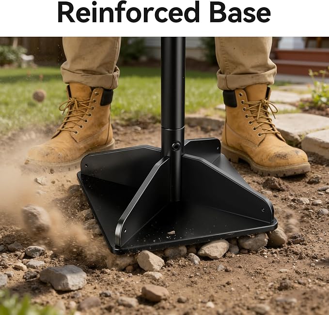 Heavy Duty Steel Tamper, 48" Handle Tamper with Comfortable Rubber Grip, 10×10" Garden Tamper Tool for Soil, Gravel, Asphalt & Lawn