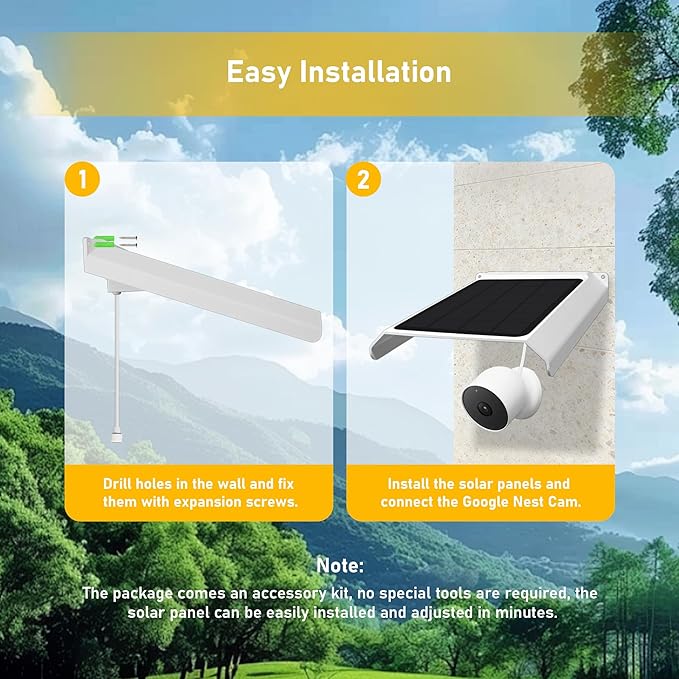 Solar Panel for Google Nest Camera, Solar Power Charger for Google Nest Cam Outdoor or Indoor(Battery-2nd Gen), Solar Panels Weatherproof Design for Google Nest (Camera Not Included)