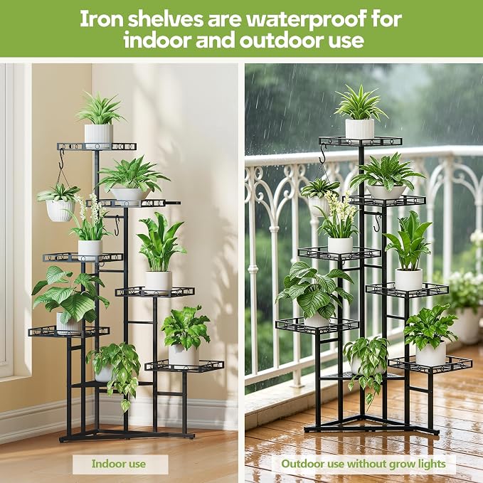 Quikraen 46" Tall Plant Stand Indoor,Multiple Tiers Corner Plant Shelf for Corner,7-Tier Large Metal Flower Holder, Plant Rack for Home Decor, Patio (Black)