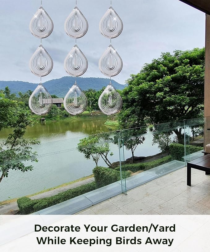 Highly Reflective 3D Bird Scare Discs -Water Droplets Wind Spinners Outdoor Deterrents to Keep Birds Away, Sparkly Bird Reflectors for Garden, Patio & House Protection Against Woodpeckers, Pigeons
