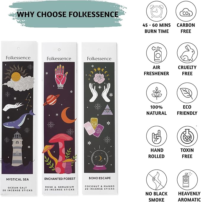 Folkulture Incense Sticks (120 Sticks) | Set of 6 Premium Incense Sticks For Relaxation, Aromatherapy| No Charcoal, Organic, Non Toxic, 45 Mins, Long Burning Coconut, Mango,Aqua, Orange Insence-Sticks
