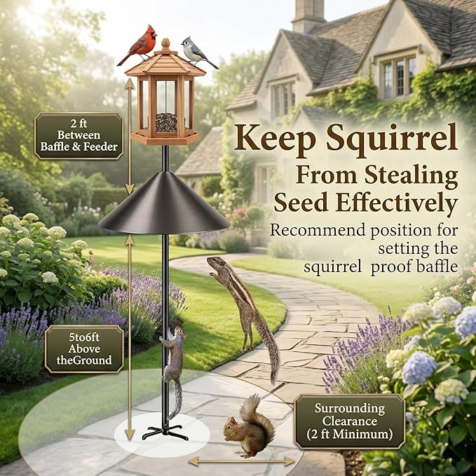 19-Inch Squirrel Baffle for Bird Feeder Pole, Outdoor Squirrel Proof Bird Feeder Guard, Rust-Free, Weather Resistant, Easy Install for Shepherd’s Hook, Bird House & Pole Mount