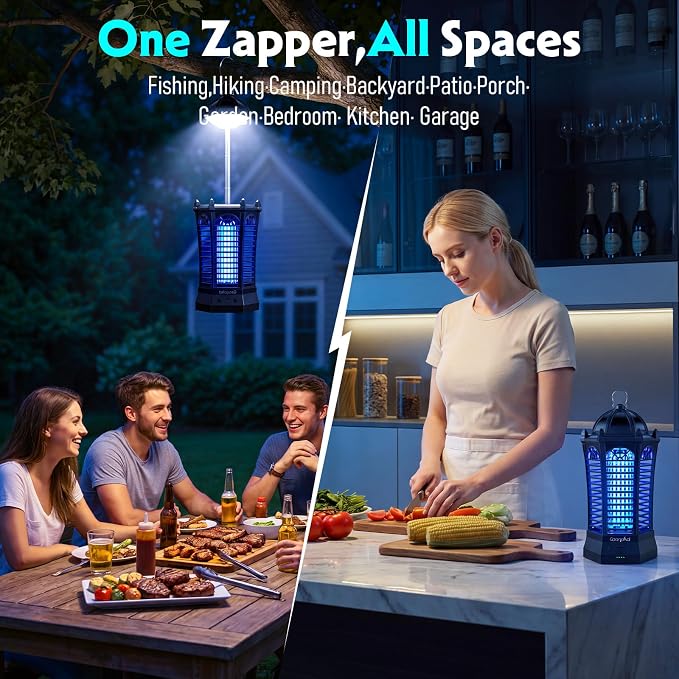 Bug Zapper Outdoor 2026, Portable Electric Mosquito Killer with Camping Light, Cordless USB Rechargeable Bug Zapper Fly Zapper Trap for Fishing, Hiking, Camping, Patio, Home