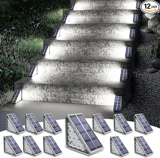 NIORSUN Outdoor Step Lights, 12 Pack Solar Stair Lights Outdoor Waterproof IP67 Auto On Off, Solar Lights for Steps,Stair,Patio,Yard,Porch,Front Door,Sidewalk,Deck Decor,Cool White