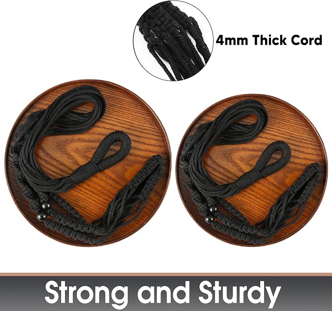 2 Pack Macrame Plant Hanger | Plant Hanger Indoor, Hanging Planter Shelf | Hanging Planter (Black) (1 Large + 1 Medium)