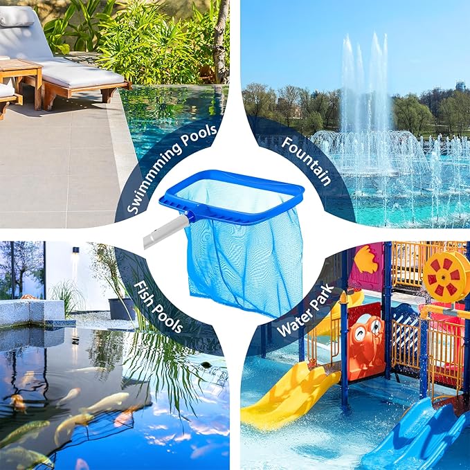 Pool Skimmer - Pool Net with Pole, 4 Section, 26.4"-66.5" Thick Adjustable Telescopic Pole & Fine Mesh Pool Skimmer Net,Larger Capacity Pool Nets for Cleaning, Durable Deep Rake Pool Net Skimmer