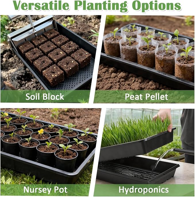 RooTrimmer 10 Pack 1020 Trays and 10 Pack 1020 Mesh Bootom Trays, 20'' x 10'', Heavy Duty Propagation Flats for Microgreens, Seed Starting, Soil Blocks, Hydroponics & Wheatgrass (10 Sets)