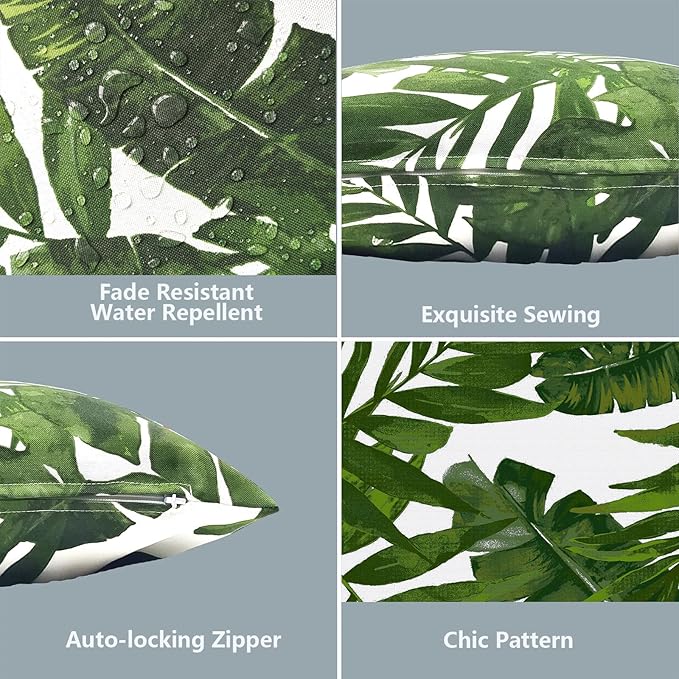 LVTXIII 2 Pack Outdoor Throw Pillow Covers for Patio Furniture, 16x16 Inch Square Pillow Case, Water-Repellent Cushion Covers for Garden, Porch, Sofa, Palm Green