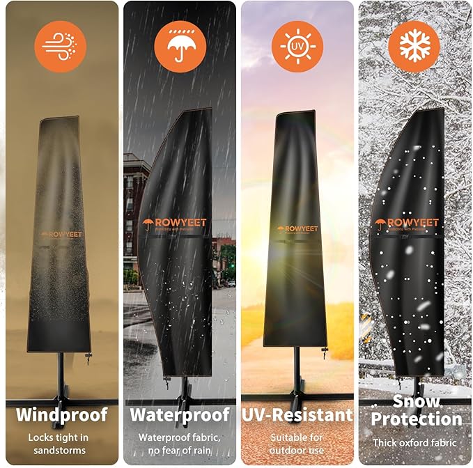 Umbrella Covers for Outdoor Umbrellas 9-12ft, 420D Oxford Fabric Patio Umbrella Cover Waterproof UV-Resistant Protection for Market Umbrella & Parasol (Fits Market Umbrella up to 9′S/12′R)