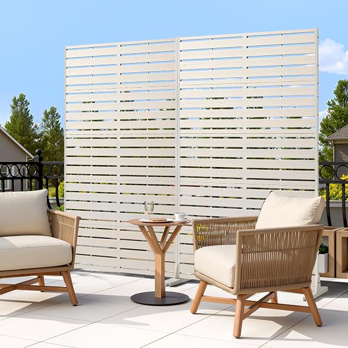 Outdoor Privacy Screen 60" H HDPE Decorative Freestanding Privacy Panel, Sandblasting Louvered Privacy Screens with Stand, Weather-Resistant Panel for Patio, Balcony, Backyard(5 Panels)