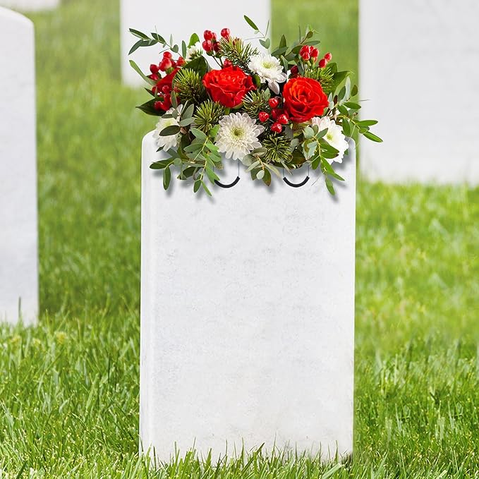 Juexica 4 Pcs Headstone Flower Saddle with Floral Foam 12 Inch Rustproof Galvanized Wire Gravestone Saddle Cemetery Flower Holder for Graves Tombstone Outdoor Floral Arrangement Decorations, Black