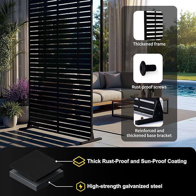 Metal Privacy Screen, 72" Outdoor Privacy Screen, Privacy Fence Panels with Stand, Provide Deck Privacy Protection, Privacy Fence for Garden, Pool, Patio, Balcony, Backyard Landscape