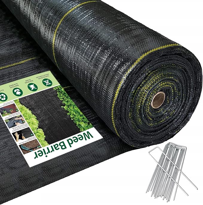 3.5oz Weed Barrier Fabric, Custom Size 7ft x 62ft Heavy-Duty Woven Landscape Fabric with Staples for Garden Weed Control & High Permeability