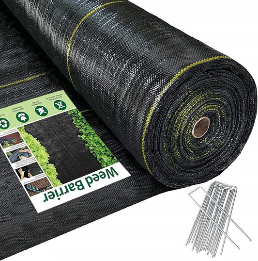 3.5oz Weed Barrier Fabric, Custom Size 1ft x 176ft Heavy-Duty Woven Landscape Fabric with Staples for Garden Weed Control & High Permeability