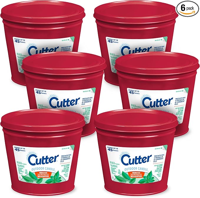Cutter Candle, 17 Ounces, Outdoor Candle Made with Real Citronella Oil and Cornmint Oil Reduces The Presence of Mosquitoes with A Light, Fragrant Citronella and Mint Scent, 6 Pack