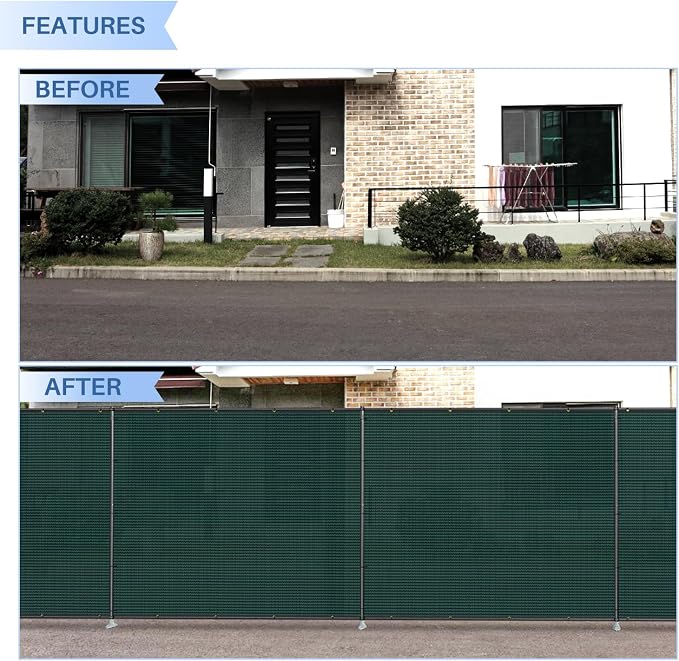 E&K 5'x112' Outdoor Privacy Screen Fence Panel Freestanding Backyard Patio Privacy Pool Fencing Temporary Garden Dog Fence with Iron Poles and Rails (Green)