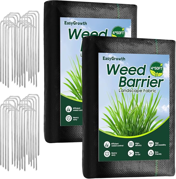 4FT x 100FT Weed Barrier Landscape Fabric, 3.2oz Heavy Duty Garden Cloth, Ground Cover for Gardening, Farming, Landscaping with 30 U-Shaped Staples Pegs