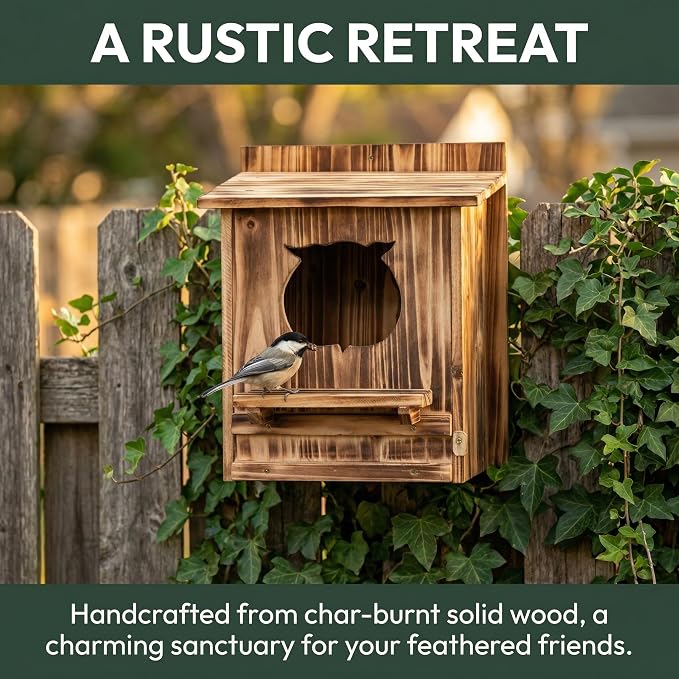 Owl House Bird House for Outside - 14.2×12×7.5 Inch Screech Owl Nesting Box, Owl-Shaped Entrance, Wooden Bird Box, Easy to Install, Ideal for Backyard Birding & Wildlife | Owl-Shaped Entrance, Wooden Bird Box, Easy to Install, Ideal For Backyard Birdin...