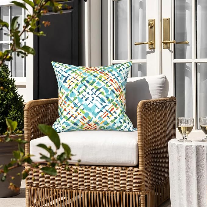 LVTXIII 2 Pack Outdoor Pillow Covers ONLY 18x18 Inch, Water-Repellent Square Decorative Cushion Covers for Patio Furniture, Garden, Sofa, Acapa Opal Geometric