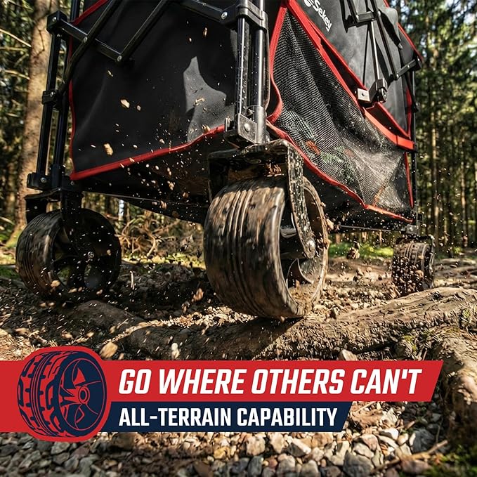 Sekey 500LBS Heavy Duty Double Decker Wagon with Extender, 400L Large Capacity Collapsible Garden Cart Fits 10x10 Canopy, All-Terrain Big Wheels with Brakes, Foldable Utility Wagon for Sports, Camping