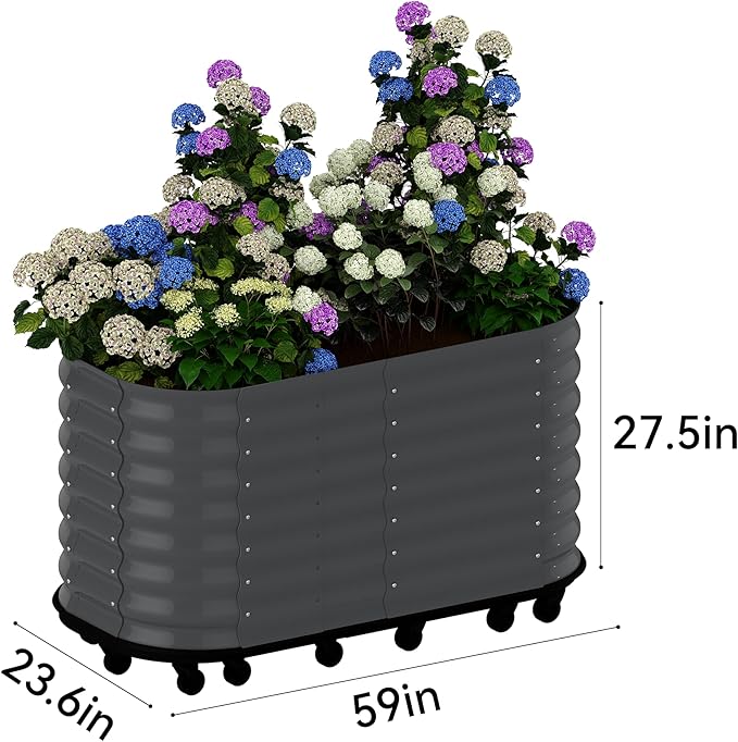 GarveeHome Self-Watering Wheeled Metal Garden Bed – Mobile Raised Planter Box with Water, Galvanized Steel Indoor/Outdoor Rolling Grow Station for Herbs, Veggies & Decor （59 in x23.6 in x27.5,Gray