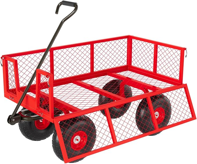 Garvee Steel Garden Cart, 500 LBS Capacity Utility Outdoor Wagon, Heavy Duty Mesh Garden Metal Wagon with Removable Sides, Flexible Handle for Yard, Lawn, Garden