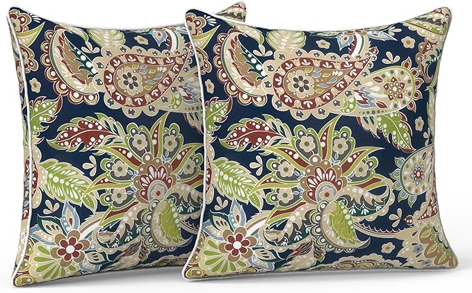 LVTXIII Set of 2 Patio Throw Pillows 16"x16" Fade Resistant Outdoor Throw Pillows with Inserts, Fluffy Decorative Garden Toss Pillow Cushions for Home Coach Sofa Use, Paisley Sapphire Blue