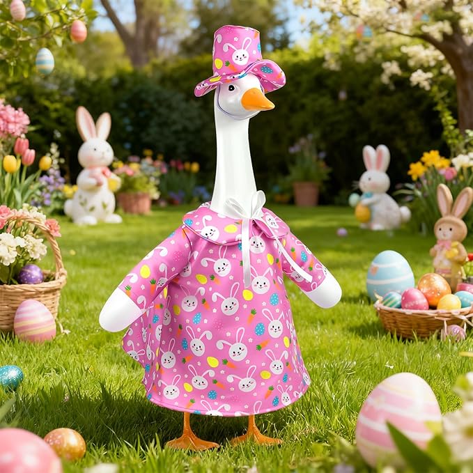 Easter Porch Goose Outfits,Cute Easter Bunny Costume for 17"/23" Inch Large Porch Goose,Spring Easter Rabbit Goose Clothes for Garden Porch Yard Lawn Patio Decor