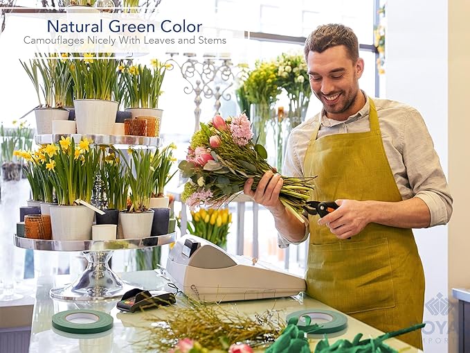 Royal Imports Floral Tape Green, Flower Stem Wrap Adhesive Waterproof Florist Tape for Decorative Bouquets Arranging and Crafts - 0.25" (60 Yd/180Ft) - 3 Rolls