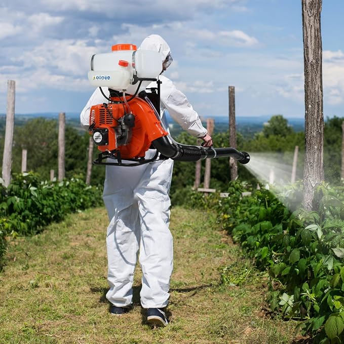 43cc Gas Backpack Sprayer, 5.3 Gallon 2-Stroke Mosquito Fogger Sprayer, Liquid and Powder Mist Duster with Over 39 ft Spray Range for Lawn, Garden, Farm and Orchard Spraying Orange