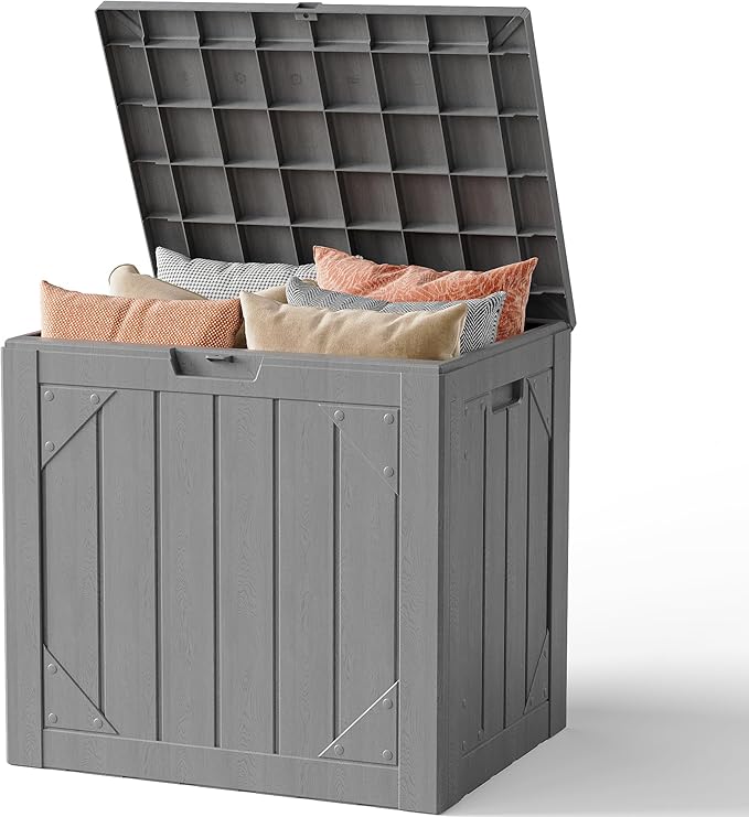 Outdoor Storage Box, 31 Gallon Lockable Waterproof Deck Storage Box, Yard Storage Bin, Suitable for Gardens, Gray