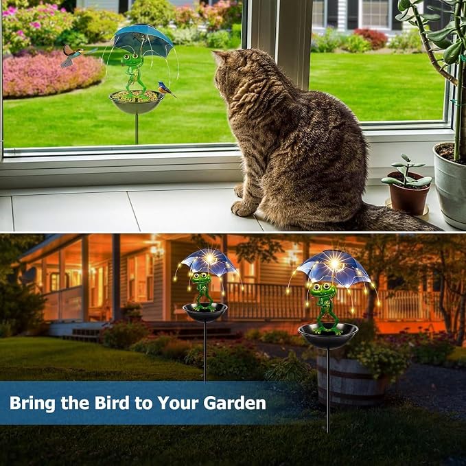 Solar-Powered Bird Feeder with LED Frog Light - Vibrant Garden Decor, Weatherproof Fun Feeding Device (Frog)